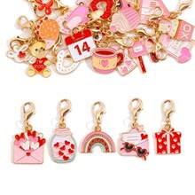 Random Mixed Valentine's Day Enamel Charms, Cute Heart Car Bear Rainbow Pendant Charms With Lobster Clasps, DIY Jewelry Making Kit For Bracelets, Necklaces, Keychains, Bag Accessories, Valentine's Day Gifts - Gold - View 9