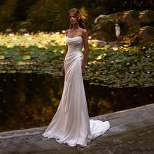 Elegant Sexy Strapless Pleated Mermaid Satin Formal Wedding Dress Registry Office Dresses Bridal Fashion,Evening Party Dress Birthday Party Dress Country Wedding,Romantic Church Ceremony Wedding Dress,Suitable For Wedding,Dating,Party,Singles' Party,Vacation,Formal Occasions,Dinner Dress,Prom Dress,Homecoming Dess,Cocktail Party,Wedding Guest Dress,Graduation - 白色 - 查看 3