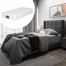 Upholstered Bed With Its Upholstered Headboard, Single Bed With Slatted Base, 90x200cm, In Linen, Medium Firm (With Spring Mattress) - Grey - View 1
