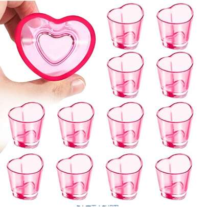 12 pièces/set Verres à liqueur roses, set de verres à liqueur en forme de cœur avec un fond épais, convient pour le whisky, la téquila, les liqueurs, la Saint-Valentin, les soirées célibataires