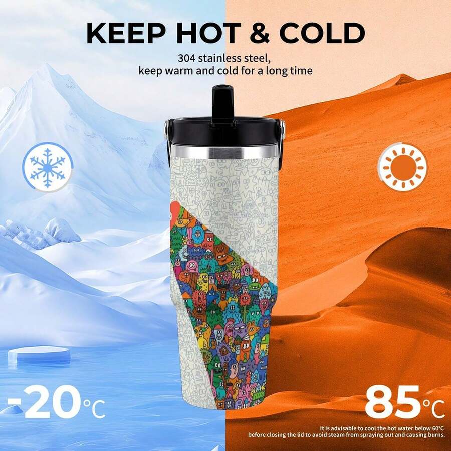 30oz  Happy Stanley Style Tumbler Wrapped Graffiti SGRHO Mug - White - View 1