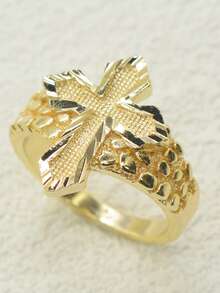 1 pieza Anillo chapado en oro de 14k con pepitas. Anillo de cruz para mujer. Anillo religioso lindo adecuado para uso diario. - Blanco - Ver 6