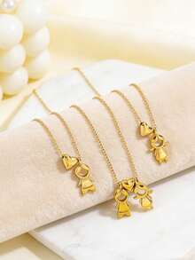 3/2/1pc Fashion Heart-Shaped Girl/Boy Design Stainless Steel Women's Necklace, Suitable For Daily Commute And Shopping - Yellow Gold - View 6