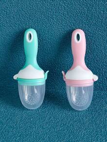 1pc Baby Fruit & Vegetable Teether, Cute Design Baby Food Feeder, Silicone Teething Stick, Anti-Bite Silicone Pacifier Holder - Straight Handle - View 2