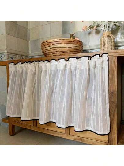 1 pièce Rideau transparent à bordure noire, demi-rideau pour petites fenêtres, rideau court pour la cuisine