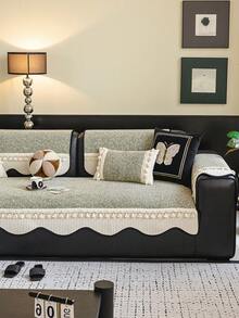 1件柔软绒面沙发套，简约纯色3D设计，宠物友好，防污防刮，适合所有季节，包括圣诞节和新年，可机洗，适用于1/2/3/4人沙发 - 綠色 - 查看 4