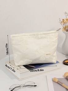 1pc White Bow Small Fresh Loose Makeup Bag, Fashion Casual Large Capacity Portable Zipper Cosmetic Bag, Travel Necessity Makeup Pouch, Can Store Sanitary Napkins, Tampons, Wired Earphones, Earbuds, Headphones, Chargers, Lipsticks, Cosmetics, Perfumes, Skincare Products, Home Decor, Keys, Holiday Gift Bags, Makeup Bag, Women's Gift, Christmas Gift, Great Gift For Ladies - White - View 7