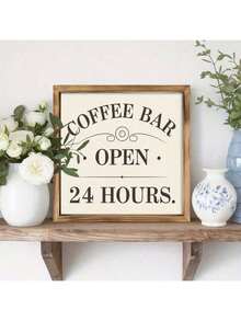 1pc 8x8 Inch Rustic Cafe Wooden Framed Sign, "Open 24 Hours", Suitable For Living Room, Kitchen, Office Wall Art Decor, Ideal Christmas Gift, Home Decoration - Multicolor - View 6