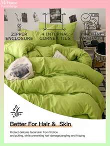 3pcs Green Bedding Set - 1 Duvet Cover & 2 Pillowcases, Soft & Comfortable Home Textile, Available In Multiple Colors, Suitable For Dorm Room Or Bedroom, Fashionable Home Decor, Machine Washable, No Filler - Pastel Green - View 2
