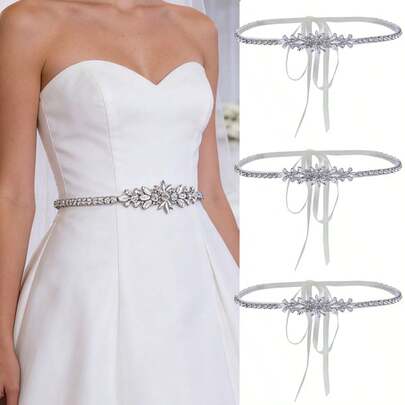 1条闪亮水晶水钻新娘腰带，可调节腰带，适用于婚纱，手工花朵链条腰饰，适合搭配礼服、配饰和发饰，水晶水钻镶边，玻璃钻石爪链，夏季，海滩