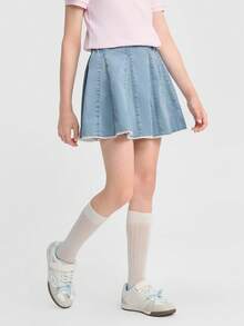 Balabala Váy denim cho bé gái, kiểu dáng thời trang, bền chắc, mềm mại, thoải mái, mặc hàng ngày, phù hợp cho mùa hè 2026. - Denim xanh vừa - Xem 2