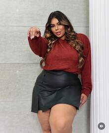 Short Skirt Plus Size In Leatherette With Elastane, Lined Button, Side Zipper ASPE69 Simple Elegant Party PU Leather Ruched Asymmetric Fake Buttons Zipper Skirts, Shorts Night Lined Buttons - Black - View 8