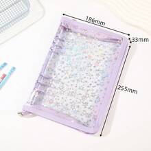 Cuaderno de hojas sueltas A5, planificador con cierre de cremallera transparente de 6 anillos extraíble con brillo de cielo estrellado láser - Libro de hojas sueltas - Ver 8