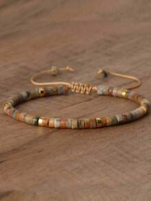 1 chiếc vòng tay đính hạt đá Picasso Jasper, vòng tay đơn giản chất lượng cao có thể điều chỉnh, vòng tay đá tự nhiên, vòng tay tinh tế. - Mã não điên - Xem 1