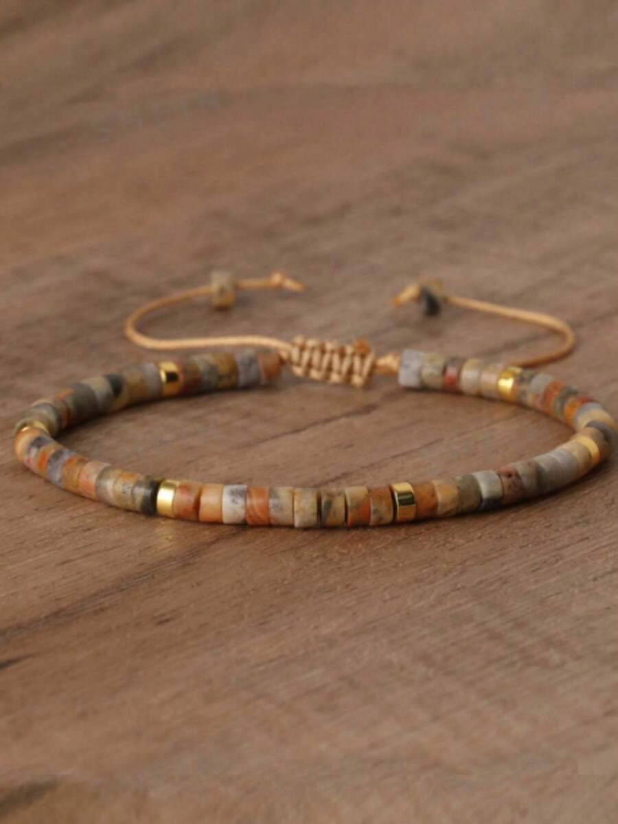 1 chiếc vòng tay đính hạt đá Picasso Jasper, vòng tay đơn giản chất lượng cao có thể điều chỉnh, vòng tay đá tự nhiên, vòng tay tinh tế. - Mã não điên - Xem 1
