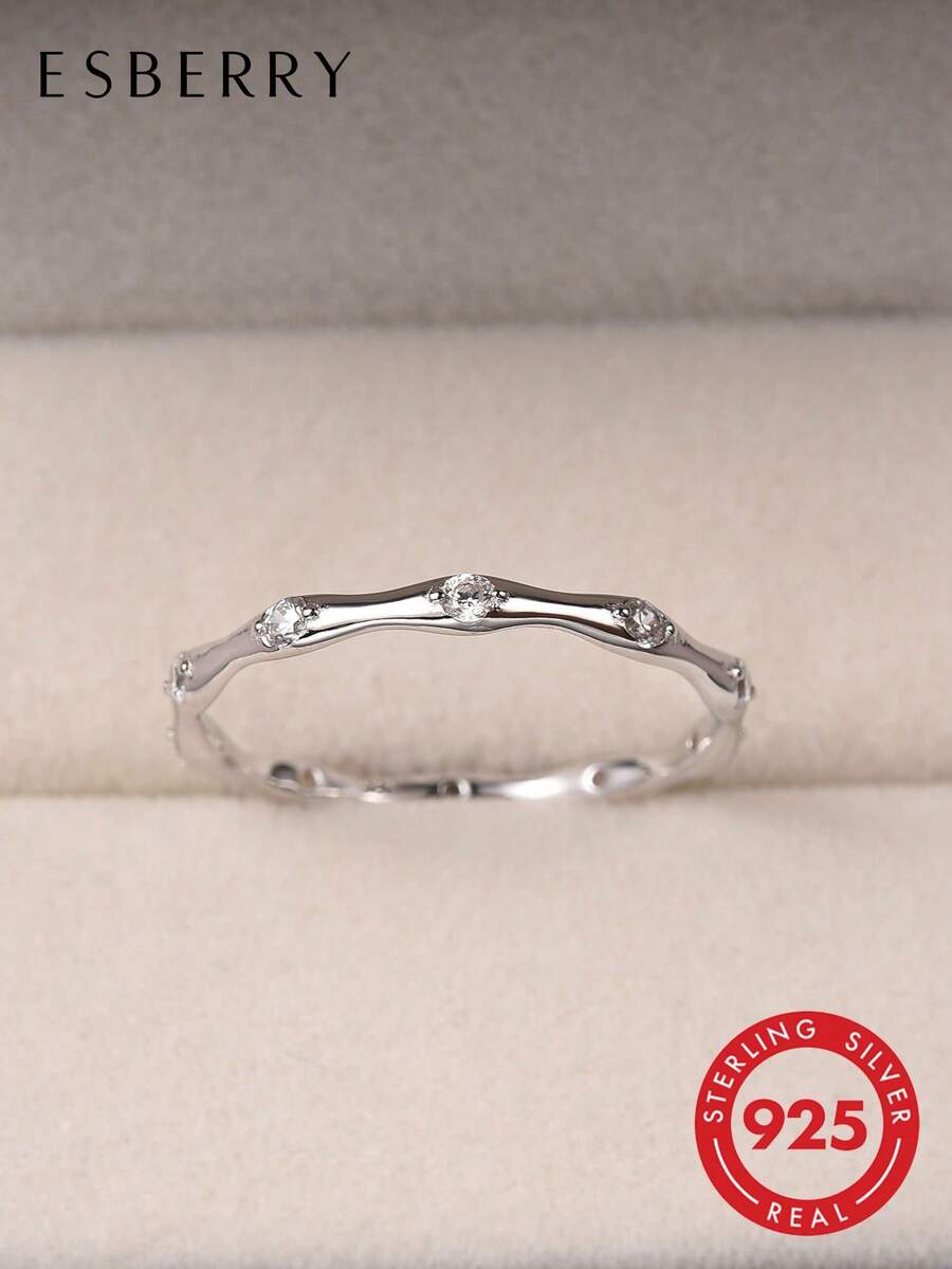 ESBERRY 1枚精美戒指，女士珠宝，925纯银镀金，精致首饰，日常佩戴，礼品 - 銀色 - 查看 1