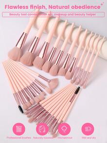 多功能化妆刷套装，包含眼影刷、眉刷、粉底刷、散粉刷、腮红刷、遮瑕刷和高光刷，采用超柔软优质合成毛，适合日常面部妆容。 - 粉色 - 查看 4