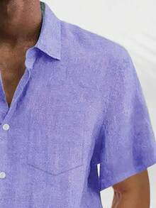 男士大码休闲基础款纽扣轻薄短袖衬衫 - 紫丁香色 - 查看 4