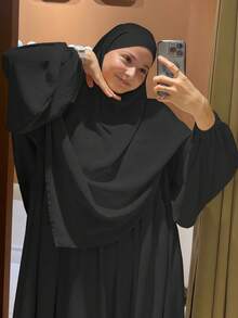 Bộ trang phục cầu nguyện Hồi giáo 2 món (Khimar + Abaya), Áo choàng Abaya mềm mại kèm khăn trùm đầu Hijab, trang phục cầu nguyện ngoài trời thoải mái, áo choàng Abaya dành cho nữ. - Nhiều màu - Xem 14