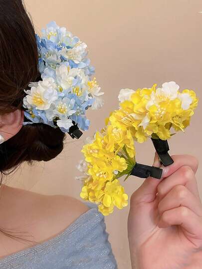 1pc Elegant Large Floral 3D Hair Clip, Atmospheric Vacation Photography Side Clip, Fresh And Graceful Hair Accessory