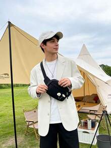 男士黑色雏菊胸包休闲尼龙斜挎包，适合日常旅行和音乐节 - 彩色 - 查看 7