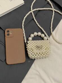 1pc Girls' Pearl Bow Closure Fashionable Cute Crossbody Bag, Suitable For Spring/Summer Daily Use - A - View 6