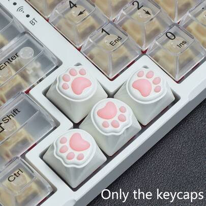 4pcs Cute Cat Paw Pink Heart Keycaps - 3D Soft Silicone Material, Japanese Girly Style, Realistic Texture, Suitable For MX Mechanical Keyboards, Exquisite Gift Box Packaging