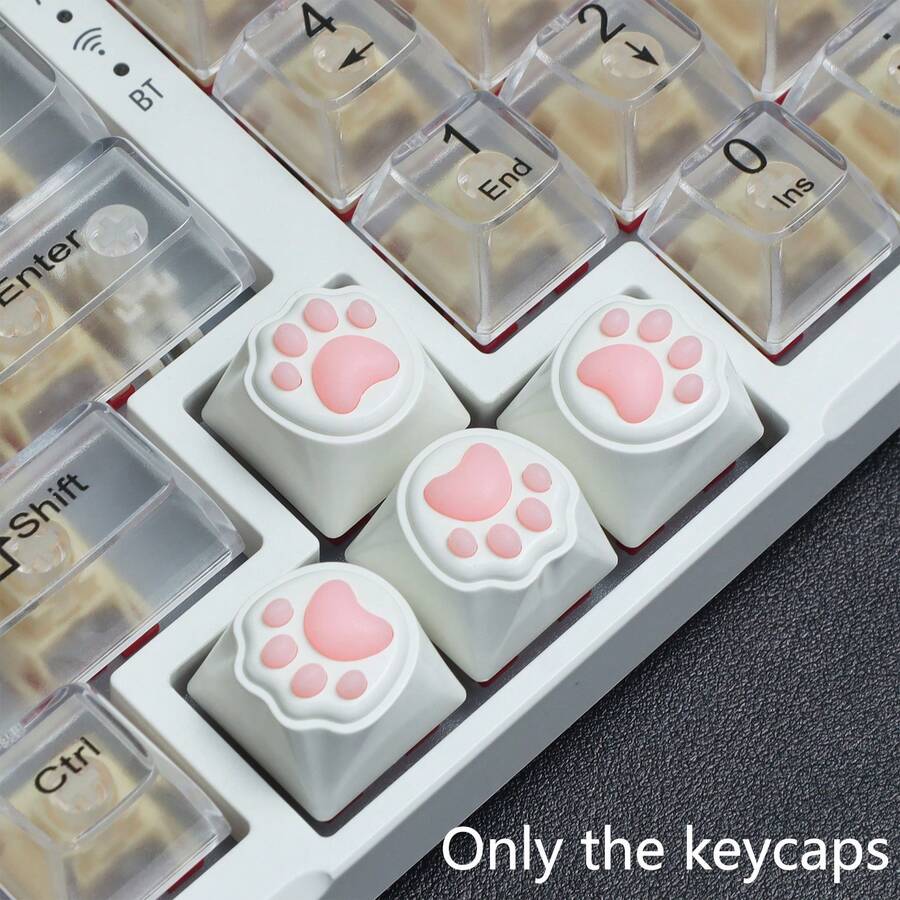 4个可爱猫爪粉色爱心键帽 - 3D柔软硅胶材质，日系少女风，逼真纹理，适用于MX机械键盘，精美礼盒包装