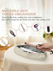 Heat-Resistant Curling Iron Storage Bag, Portable Hair Styling Tool Travel Pouch With Aluminum Foil Lining, Beige Nylon Zipper Design Suitable For Straighteners, Curling Irons And Styling Tools, Heat-Insulated Design Protects Surfaces From Heat Damage, Lightweight And Compact For Easy Packing In Suitcases Or Backpacks - Multicolor - View 3