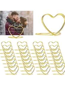 20pcs Gold Heart-Shaped Photo Card Holders, Suitable For Weddings, Parties And Business Events - View 2