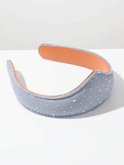 1pc Solid Color Fabric & Leather European & American Fashion Crown Headband, Minimalist Small & Large Gemstone Decor, Elegant Bridal Headpiece, Versatile Creative Crown Hair Accessory