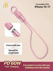 Porte-clés USB-C D8, câble de données USB (25 cm, 60 W/3 A), câble de charge USB-C court, câble de charge rapide de type C, accessoires pour téléphones, câbles USB compatibles avec iPhone 16 / iPhone 16 Pro / 16 Pro Max / 15 / 15 Pro Max / 13 / 15 Pro / Air 2023 / Pro 2023, Air 5, Galaxy Pixel 2 / 2 XL / 3 / 3 XL / 3a / 3a XL / 4 / 4 XL / 5 / 6 / 6a / 7, Air / Pro, Pro, Air 4, Mini 6 - Porte-clés rose + rose - Voir 3