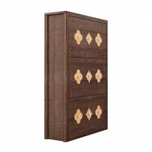 Schuhschrank für Esszimmer – Schmal, freistehend, Holz, Blumenmuster, Diamantgriff, versteckt, Naturholz – 3/4/6-Klappfächer - Braun - Übersicht 7