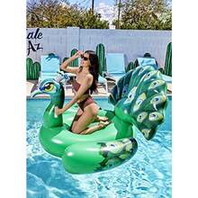 Sloosh Iatable Peacock Pool Float Giant Green Peacock Ride on Raft for Summer Pool Beach Floaties Swim Party Toys Iatable Island Summer Pool Raft Lounge for Adults and - pavo real verde - Ver 7