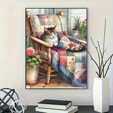 1 pieza Nuevo kit de pintura de diamantes 5D - Gatito dormido en el campo, mosaico de acrílico sin marco, manualidad creativa para decoración de pared del hogar u oficina, regalo de Halloween o Navidad - Ver 3