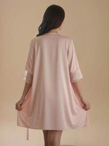 ROBE Luxo Romantic e Renda Roupão Confortável linha Noite Noiva e Maternidade. - Rosa Bebê - Visão 3