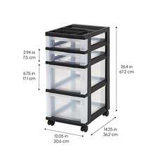 IRIS USA Organizador de Manualidades con Ruedas Carrito de Almacenamiento para Aula y Arte Organizador de Suministros con 4 Cajones y Bandeja Superior para Piezas Pequeñas Color Negro - Negro/Transparente - Ver 3