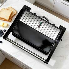 Breakfast Machine, Panini And Waffle Press, Non-Stick Coating, Dual-Sided Heating, 180° Opening, Suitable For Grilling And Toasting - Black - View 9