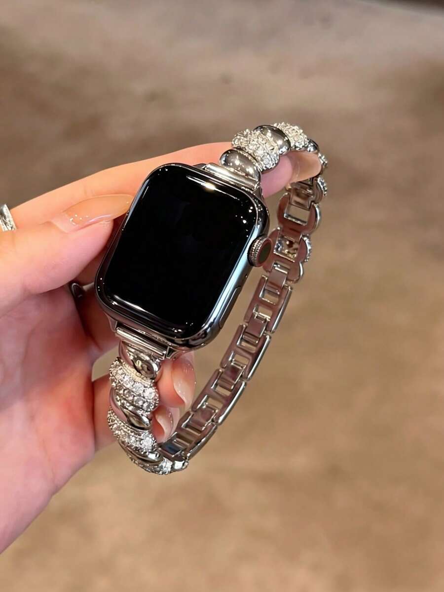 1 Chiếc dây đeo kim loại đính ren kim cương lấp lánh dành cho nữ, tương thích với Apple Watch Ultra/Se10/9/8/7/6/5/4/3/2/1 có kích thước 38/40/41/42/44/45/46/49mm. - Bạc - Xem 1