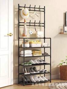 5-Tier Over-The-Door Shoe Rack, Built-In Freestanding Shoe And Hat Rack, Bedroom, Living Room, Clothes Rack, Simple Storage Shelf, Freestanding Clothes And Hat Rack, Simple Over-The-Door Home Bedroom Shoe Rack, Built-In Shoe Rack, Clothes Hanging Rack, Bedroom Shoe Storage Rack - Black - View 6