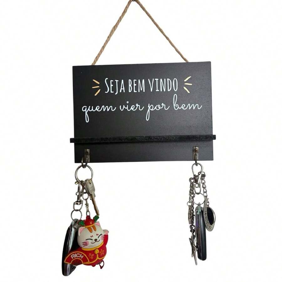 Key Holder Decorative Wall Ornament MDF - Black and White - View 1