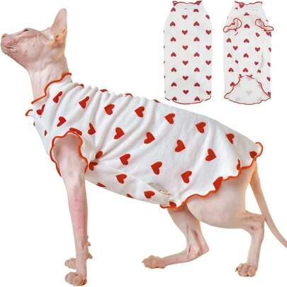 1件心形图案斯芬克斯无毛猫T恤，Perlane短袖猫咪T恤，透气猫咪可爱毛衣，萌萌无毛猫背心睡衣