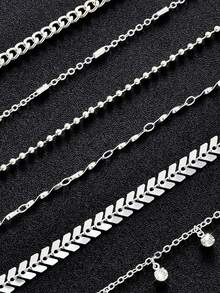 6pcs Minimalist Crystal Element Beach Anklet Set, Versatile Fashion Accessory Gift For Women & Girls, Ideal For Beach Vacation - Anklet Set - View 4