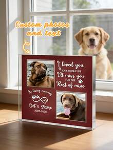 1pc Custom Photos & Text Pet Memorial Acrylic Plaque – Personalized Dog/Cat Remembrance Keepsake With Dual Pet Photos, Name & Dates | Sympathy Gift For Pet Owners, Dog Lovers & Cat Parents | Home Shelf Decor & Pet Memory Display - Multicolor - View 2