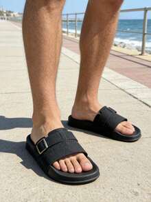 Khaki EVA Beach Slides, Plus Size Men's New Summer Fashion Non-Slip Odor-Resistant Sandals, Beach Shoes, Outdoor Slippers, Comfortable Closed-Toe Thick Sole Breathable Clog-Style Slides, 2-Way Wear Sandals (Size Runs Large, Recommend Ordering One Size Down) - Black - View 5