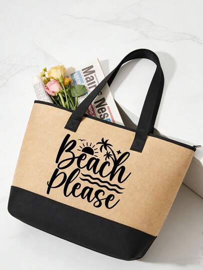 Juego de bolsas de playa para mujer, impresas con el texto "Beach Please", patrón de olas, diseño de vacaciones de verano tropical, bolsa grande de gran capacidad, bolsa de playa reutilizable, adecuada para bodas, cumpleaños, vacaciones, regalo perfecto para mujeres, madres, maestras, amigas, damas de honor, estudiantes, excelente para vacaciones de primavera/verano, Día de la Madre, vuelta al colegio, cumpleaños