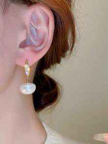 1对简约百搭仿珍珠耳环，小众优雅耳环，适合日常通勤佩戴 - 白色 - 查看 3