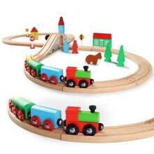 New Wooden Train Set For Toddler With Double-Side Train Tracks Fits Brio Thomas Melissa And Doug Wood Toy Train For 3 4 5 Year Old Boys And Girlsghshtddf - SmallTown - View 2