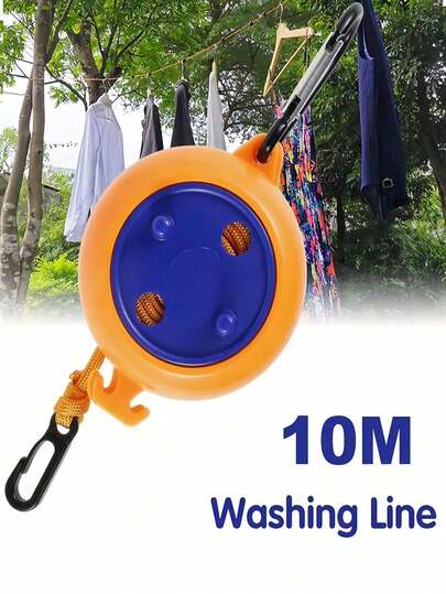 1 Dây phơi quần áo có thể thu gọn, chống gió, dài 10 mét, giá phơi đồ di động dùng cho cắm trại, du lịch, gia đình.