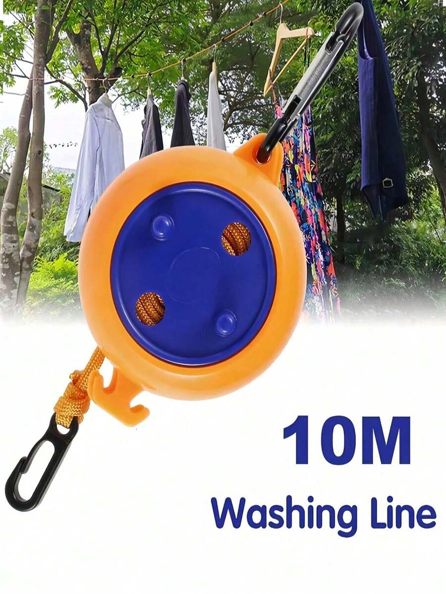 1条10米防风可伸缩晾衣绳，便携式晾衣架，适用于露营、旅行和居家晾衣架 - 彩色 - 查看 1
